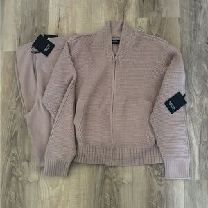 Vera Wang Sz M Mauve Track Jacket Style Zip Knit Cardigan/Pants New MSRP 109.98